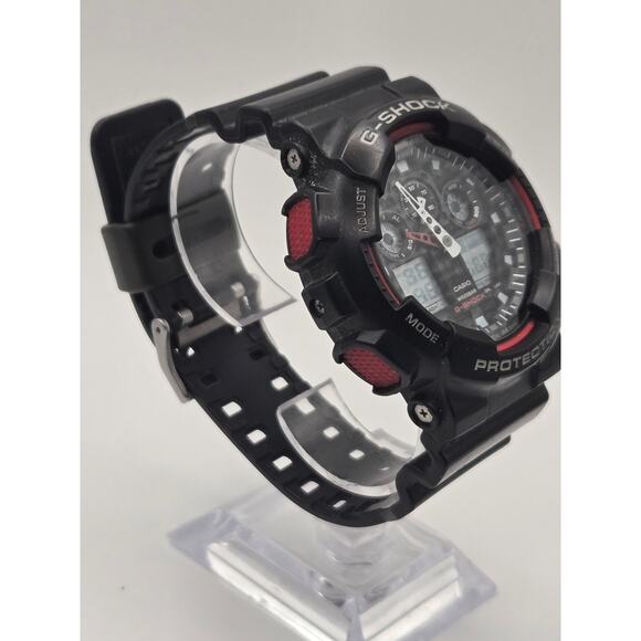 Casio G-Shock Watch GA-100-1A4 Matte Black Red Resin Analog Digital